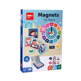 Apli Juego Magnetico Aprende las Horas - Ayuda a los Niños a Aprender las Horas - 96 Fichas Magneticas con las Partes del Reloj - Recomendado para Niños a partir de 5 Años