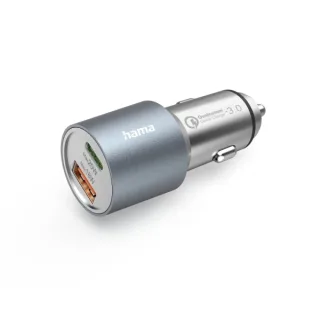 Hama Cargador de Coche 38W - USB-A - USB-C - Pantalla LED - Power Delivery - Qualcomm 3.0 - Color Plata