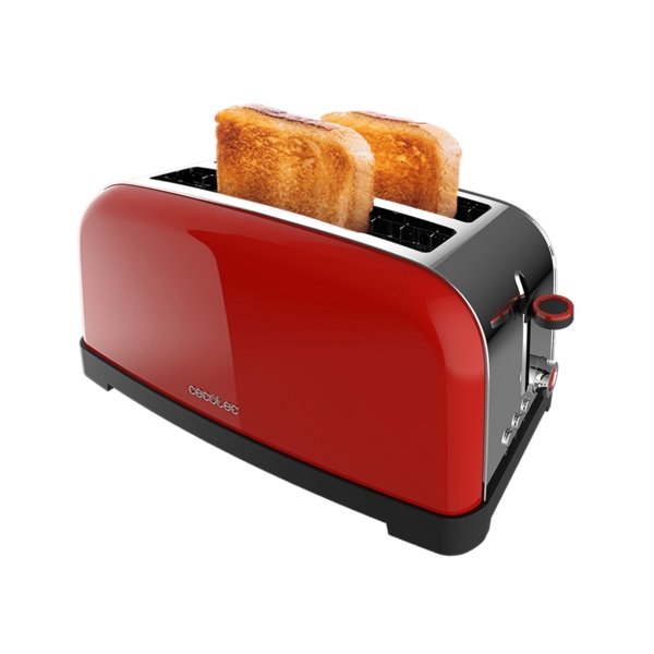 Cecotec Toastin' Time 1500 Tostadora de Doble Ranura Larga - 1500W - Ranura Ancha hasta 3.8cm - Acero Inoxidable - Apagado Automatico - Sistema de Autocentrado - 7 Niveles de Tostado - Color