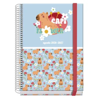 Dohe Prime Capi Flower Agenda Escolar 26/27 - Formato A5 - Semana Vista - Papel Offset Ahuesado 70g - Cubierta de Carton Plastificado - Espiral - Goma - 15x21x2cm - Multicolor