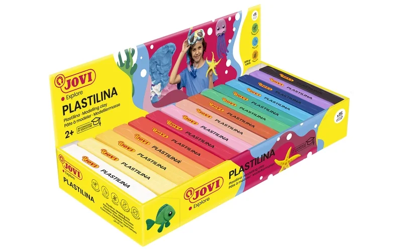 Jovi Expositor de 15 Pastillas de Plastilina 150gr - Muy Moldeable - No Se Seca - Sin Gluten - Colores Surtidos