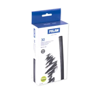 Milan Pack de 30 Barritas de Carboncillo - Natural - Redondo de 9-11mm - Color Negro