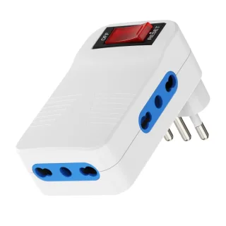Ewent Regleta de 3 Tomas de Pared - 3x Tomas Italianas Tipo L/ Schuko de 10/16A - 3x Tomas Tipo L de 10/16A - Interruptor On/Off - Proteccion contra Sobrecarga - Enchufe Italiano - Color Bla