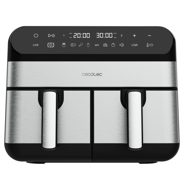 Cecotec Cecofry Advance 9000 Inox Freidora sin Aceite Doble - 2800W - Capacidad de 9L - Rango de 80 a 200°C - 8 Programas Preconfigurados - Acero Inoxidable - Color Negro