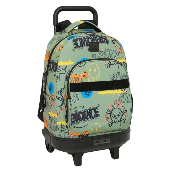 Safta Graffiti Zone Mochila con Carro - Extraible - Bolsillo Frontal - Portabotellas - Tirador Doble - Hombreras Acolchadas - Asa Acolchada - Tarjeta ID - 33L - 330x220x450mm - Color Verde