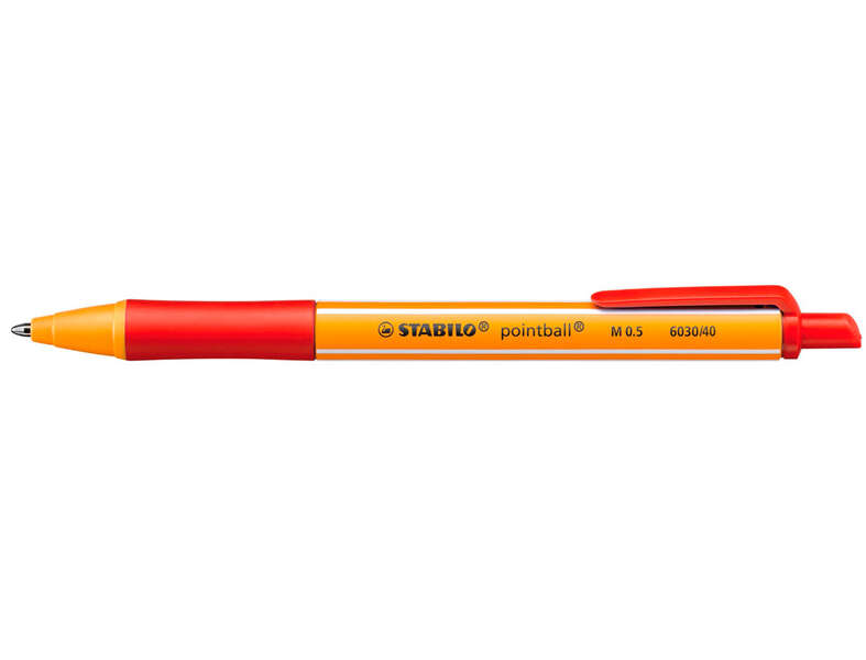 Stabilo Pointball Boligrafo Retractil - Punta de 1mm - Tinta con Base de Aceite - Recargable - 79% Plastico Reciclado - Grip Antideslizante - Color Rojo · Pack de 10 uds.
