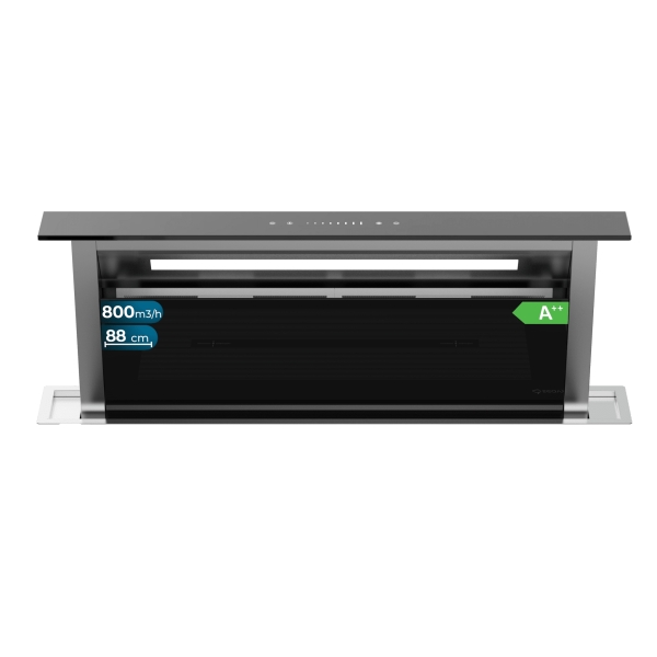 Cecotec Bolero Flux ET 908000 Glass Black A++ Campana Extractora de Encimera de 90cm - 210W - Succion 800m3/h - Luz LED - Incluye Accesorios - Acero Inoxidable - Filtros de Carbono Incluidos