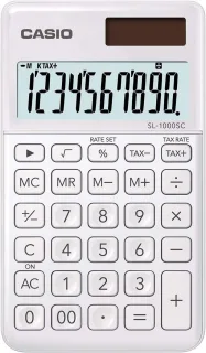 Casio SL-1000SC Calculadora de Bolsillo - Pantalla Extragrande de 10 Digitos - Alimentacion Solar y Pilas - Color Blanco