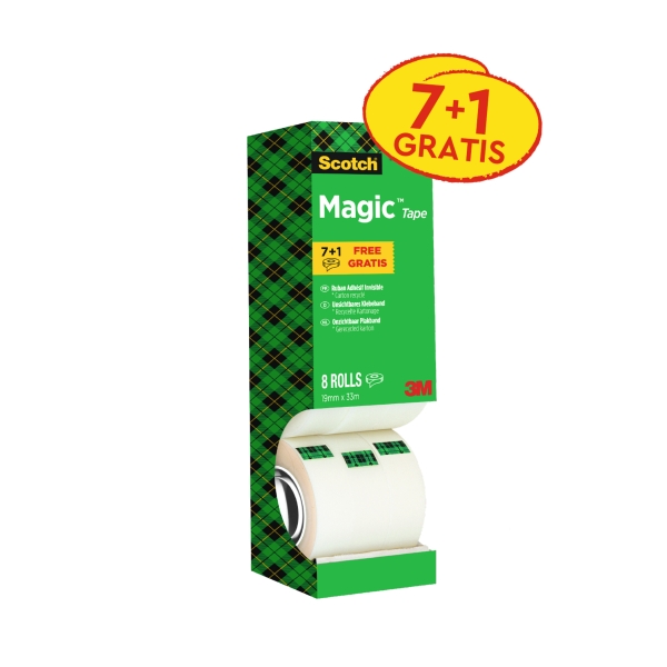 Scotch Magic Pack Ahorro de 8 Rollos de Cinta Adhesiva Invisible 19mm x 33m - Color Transparente