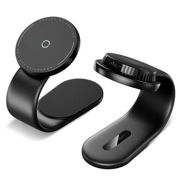 Vention Soporte Cargador Magnetico para Smartphone - 15W - USB-C - Adhesivo 3M y Velcro - Plegable - Color Negro