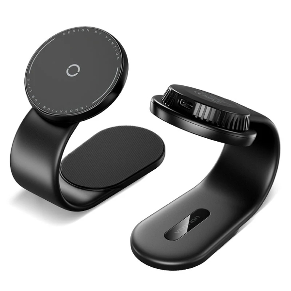Vention Soporte Cargador Magnetico para Smartphone - 15W - USB-C - Adhesivo 3M y Velcro - Plegable - Color Negro