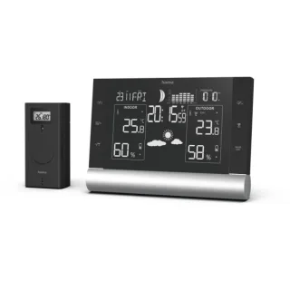 Hama Black Line Plus Estacion Meteorologica - Reloj - Prevision Meteorologica - Sensor Exterior - Radiofrecuencia - Termometro - Higrometro - 17.5x2.2x12.3cm - Color Negro