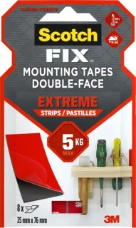Scotch-Fix Pack de 8 Tiras de Montaje Extremo de Doble Cara - 25x76mm - Color Negro