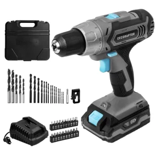 Cecotec CecoRaptor Perfect Drill 2020 Advance Taladro Atornillador - Torque 46Nm - 1550rpm - Bloqueo de Husillo Automatico - Bateria 2Ah 20V - Luz LED - Incluye Accesorios - Color Negro y Gr