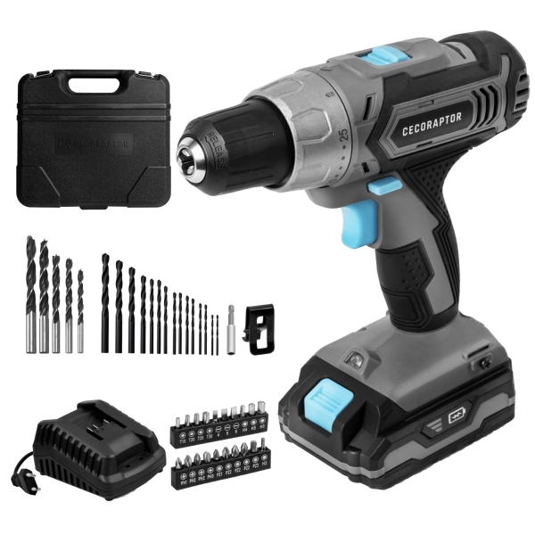 Cecotec CecoRaptor Perfect Drill 2020 Advance Taladro Atornillador - Torque 46Nm - 1550rpm - Bloqueo de Husillo Automatico - Bateria 2Ah 20V - Luz LED - Incluye Accesorios - Color Negro y Gr
