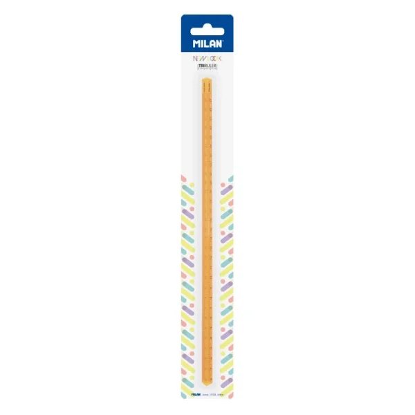 Milan New Look Regla Triangular de 30cm - Plastico Rigido - Transparente - Color Naranja