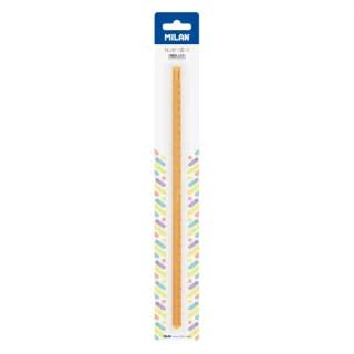 Milan New Look Regla Triangular de 30cm - Plastico Rigido - Transparente - Color Naranja