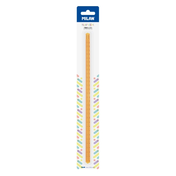 Milan New Look Regla Triangular de 30cm - Plastico Rigido - Transparente - Color Naranja