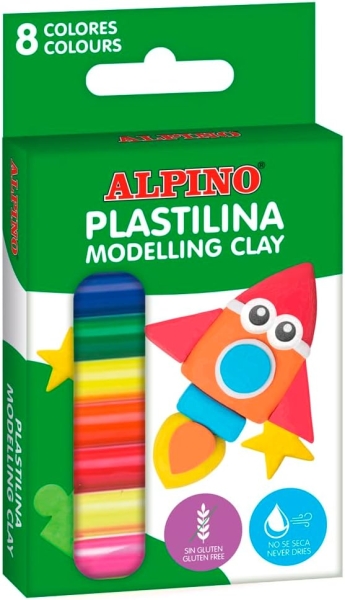 Alpino Pack con 8 Barras de Plastilina 12gr - Muy Flexible - Pueden Mezclarse - Sin Gluten - Colores Surtidos