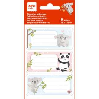 Apli Etiquetas Adhesivas Escolares Koala - Tamaño 81x36mm - 9 Etiquetas por Bolsa - Adhesivo Permanente de Alta Calidad - Color Blanco · Pack de 5 uds.