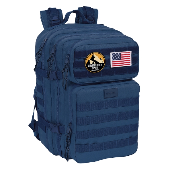 Safta Basic Mochila para Portatil hasta 15.6" - Bolsillo Interior - Cremalleras Bidireccionales - Bolsillos Frontales - Hombreras y Respaldo Acolchados - 300x230x480mm - Color Azul Marino