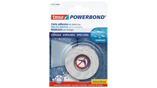 Tesa Powerbond Espejos Cinta Adhesiva de Doble Cara Especial para Espejos 19mm x 1.5m - Color Blanco