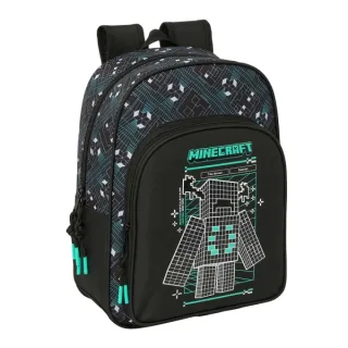 Safta Minecraft Screen Mochila Infantil - Portabotellas - Bolsillo Frontal - Adaptable a Carro - Hombreras Acolchadas - 26x34x11cm - Color Negro