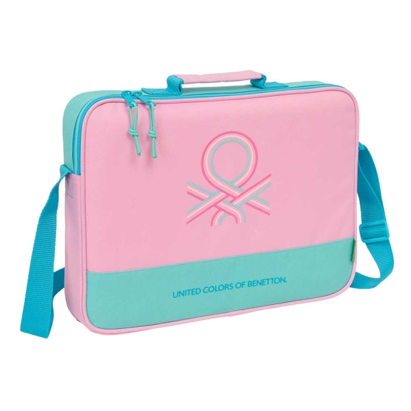 Safta Benetton Dolce Maletin con Cremallera - Bandolera Ajustable - Asa Forrada - Doble Tirador - Fondo Semirigido - 6L - 380x60x280mm - Color Rosa Pastel