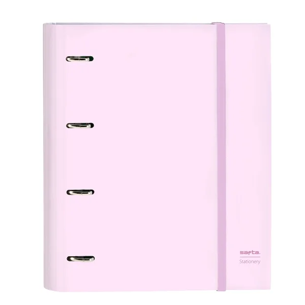 Safta Carpeta con 4 Anillas 35mm - Tapas Duras Forradas - Recambio 100 Hojas - Cuadriculas 5x5mm - Cierre Elastico - Separadores Internos - 270x35x320mm - Color Rosa