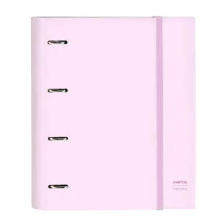 Safta Carpeta con 4 Anillas 35mm - Tapas Duras Forradas - Recambio 100 Hojas - Cuadriculas 5x5mm - Cierre Elastico - Separadores Internos - 270x35x320mm - Color Rosa