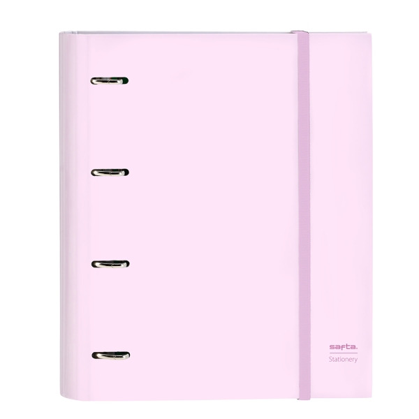 Safta Carpeta con 4 Anillas 35mm - Tapas Duras Forradas - Recambio 100 Hojas - Cuadriculas 5x5mm - Cierre Elastico - Separadores Internos - 270x35x320mm - Color Rosa