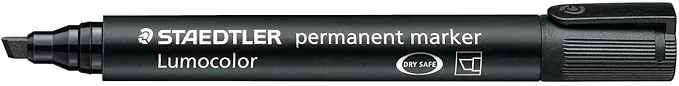 Staedtler Lumocolor 350 Rotulador Permanente - Punta Biselada 2-5mm aprox. - Tinta Base de Alcohol - Secado Rapido - Color Negro · Pack de 10 uds.