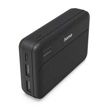 Hama Power Pack Pocket-10 Bateria Externa Powerbank 10000mAh - Polimero de Litio - USB-C - USB-A - Carga Rapida - 2 Conexiones de Salida - Indicador LED de Carga - Color Negro