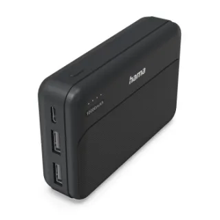 Hama Power Pack Pocket-10 Bateria Externa Powerbank 10000mAh - Polimero de Litio - USB-C - USB-A - Carga Rapida - 2 Conexiones de Salida - Indicador LED de Carga - Color Negro
