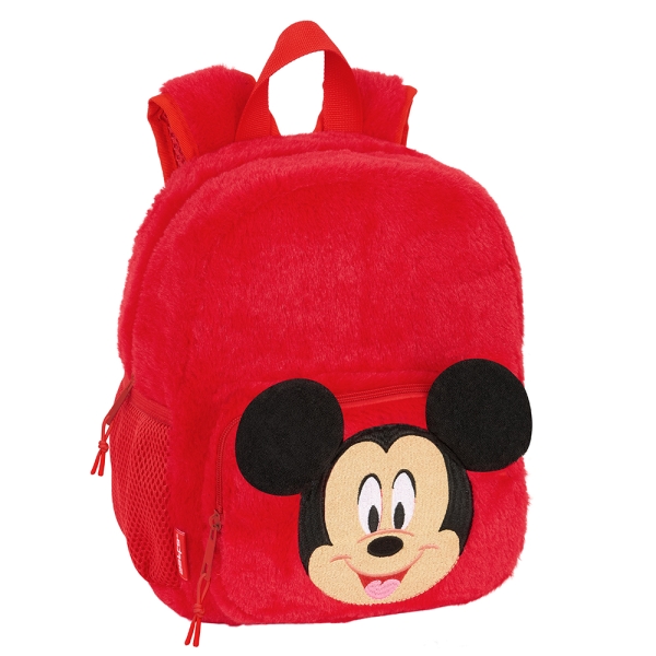 Safta Mickey Mouse Mochila Guarderia de Peluche - Textura Suave - Tarjeta de Identificacion - Asa de Mano Superior - 6L - 220x100x270mm - Color Rojo