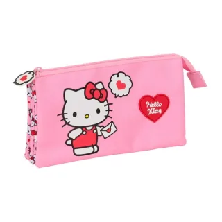 Safta Hello Kitty Portatodo - 3 Compartimentos con Cremalleras - Bolsillo Interior - 0.6L - 220x30x120mm - Color Rosa