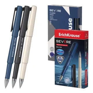 ErichKrause Severe Stick Classic Boligrafo con Capuchon - Modelos Surtidos - Trazo 0.28mm - Color Azul · Pack de 12 uds.