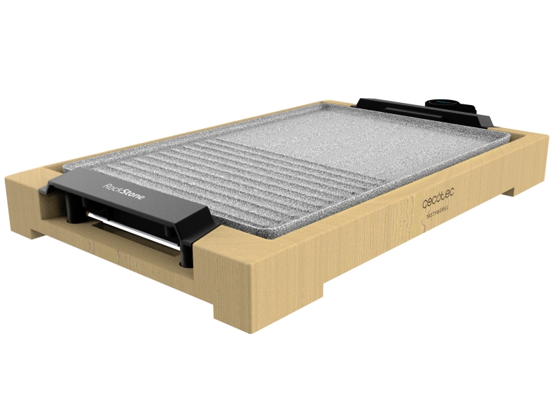 Cecotec Tasty and Grill 2000 Bamboo MixStone Plancha Electrica - 2000W - Grill y Plancha - Antiadherente - Bambu Natural - Termostato - Apta para Lavavajillas - Bandeja Recogegrasas - Color