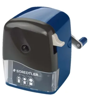 Staedtler Mars 501 Afilalapices de Manivela - Para Lapices de hasta 12mm Ø - Cuchilla Giratoria de Metal - Color Azul