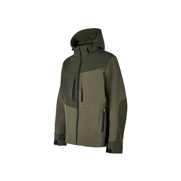 Upower Verve Chaqueta Tecnica - Talla 2XL - Proteccion Contra Lluvia y Frio, Softshell con Micro-Fleece, Capucha Desmontable, Multiples Bolsillos, Detalles Reflectantes - Color Verde Oscuro