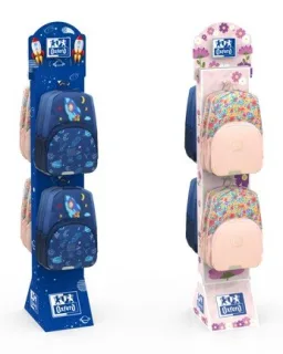 Oxford Expositor con 6 Mochilas - 3 Modelos Space - 3 Modelos Floral - Colores Surtidos