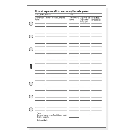 Finocam R517 Pack de 6 Formularios de Recambio para Agendas Open - Nota de Gastos - Formato 500 - 117x5x181mm - Color Blanco