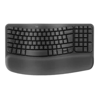 Logitech Wave Keys for Business Teclado Ergonomico Inalambrico - Diseño Ondulado con Reposamanos Acolchado – Conectividad Logi Bolt y Bluetooth – Bateria hasta 36 Meses – Color Grafito