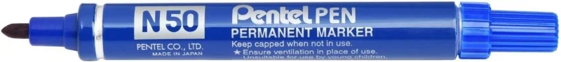 Pentel Pen N50 Rotulador Permanente - Punta de 4.3mm - Resistente a Agua y Luz - Color Azul · Pack de 12 uds.