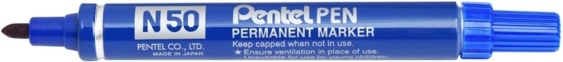 Pentel Pen N50 Rotulador Permanente - Punta de 4.3mm - Resistente a Agua y Luz - Color Azul · Pack de 12 uds.