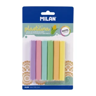 Milan Pack de 6 Barritas Plastilina de Colores - 100% Vegetal - Muy Moldeable - No Se Seca - Colores Mezclables - 70g - Colores Surtidos