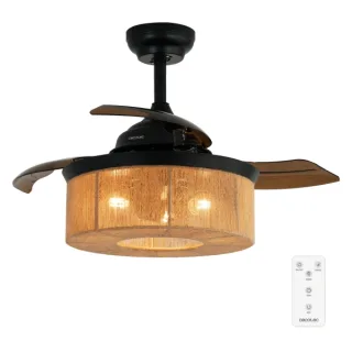 Cecotec EnergySilence Aero 3600 Invisible Natural Style Ventilador de Techo con 3 Aspas Retractiles - 25W - 6 Velocidades - Temporizador - Tulipa Natural con Cuerda - Modo Invierno - Color N