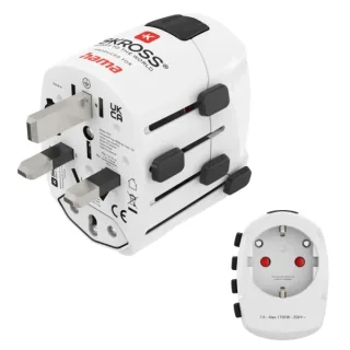 Hama World Travel Pro Adaptador de Viaje Universal - Potencia hasta 1750W - Voltaje 100-250V - Color Blanco
