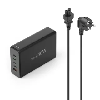 Hama Estacion de Carga USB - Cable 1.5m - 4x USB-C - USB-A - Power Delivery - Qualcomm - GaN - 7.9x12x3.5cm - Color Negro