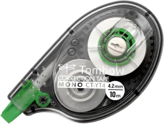 Tombow Mono YT Cinta Correctora - 4.2mm x 10m - Presentado en Blister - PET Resistente al Desgarro - Secado Inmediato - Color Transparente · Pack de 12 uds.